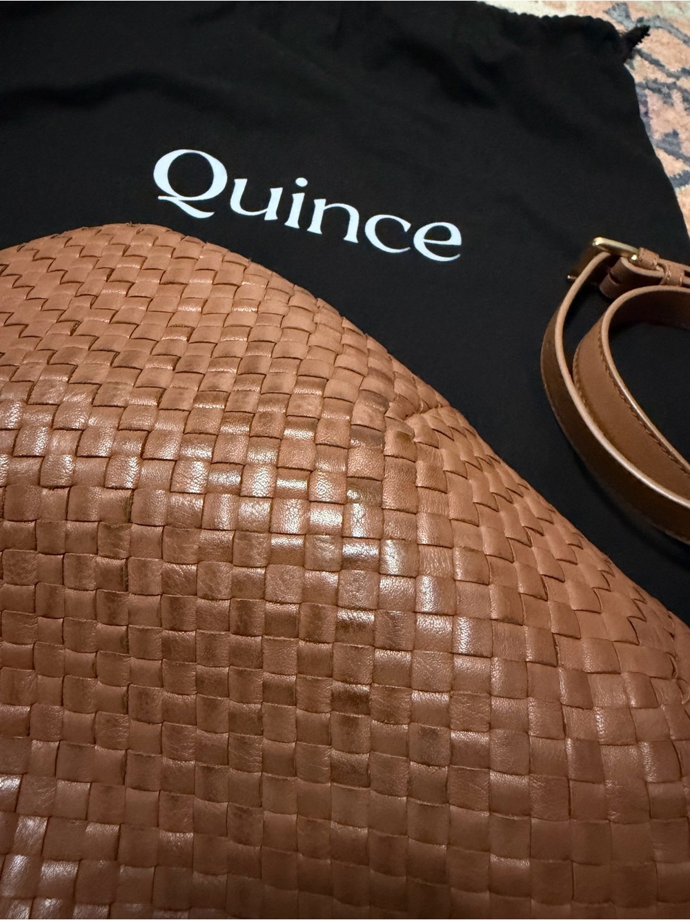 Quince Woven Leather Shoulder Bag in Cognac Brown - Picture 3 of 7